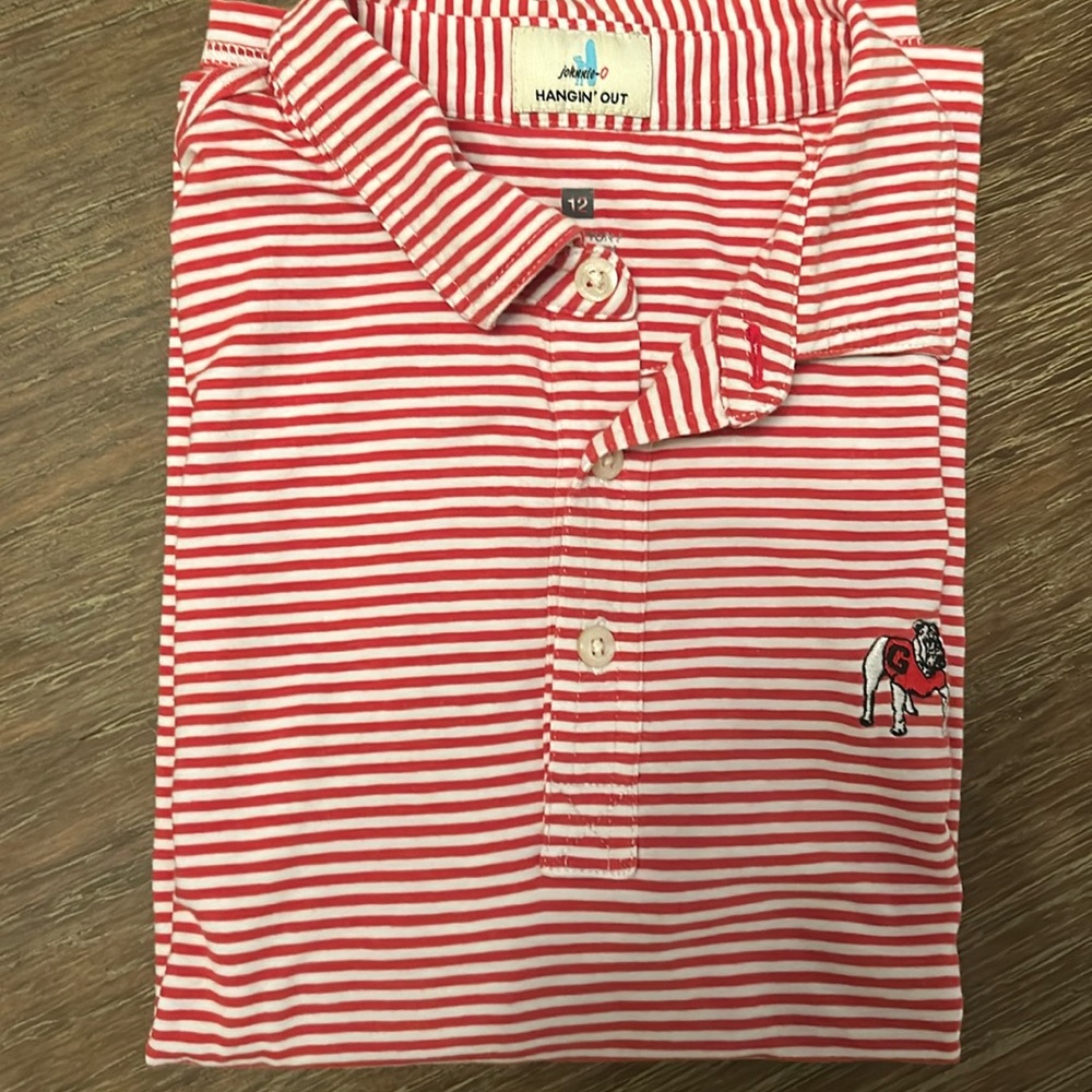 Johnnie O UGA striped collared shirt with UGA logo - Perfect Condition